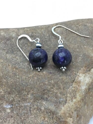Southwestern Denim Lapis Bead Earrings | Sterling Silver | 1″ | 2804