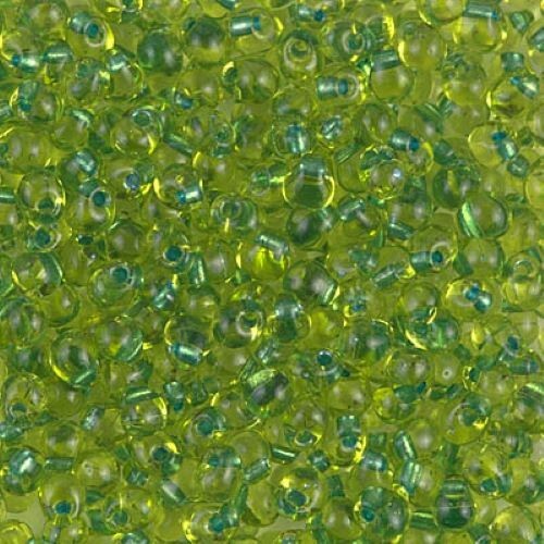 DPF-44, Sparkling Green Lined Chartreuse, 10g, 3.4mm drop/fringe beads,(db-105)