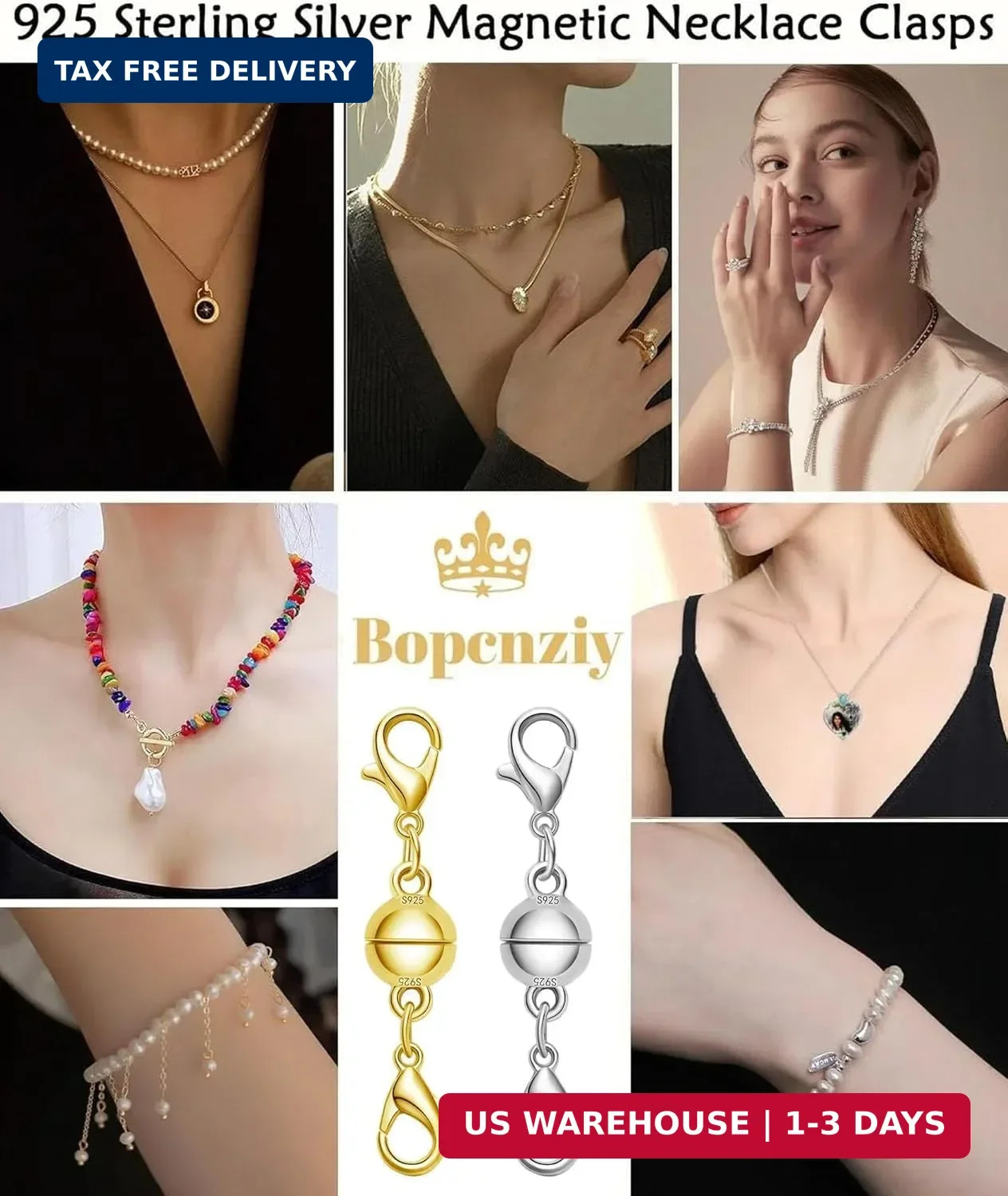 Magnetic Jewelry Clasps, Magnetic Necklace Clasps and Closures Easy-to-Use for J