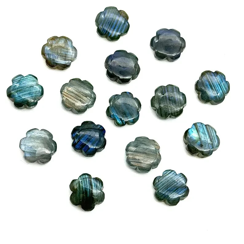 5 Pcs Beautiful Labradorite Carved Flower Shape Carvings Gemstones 10mm