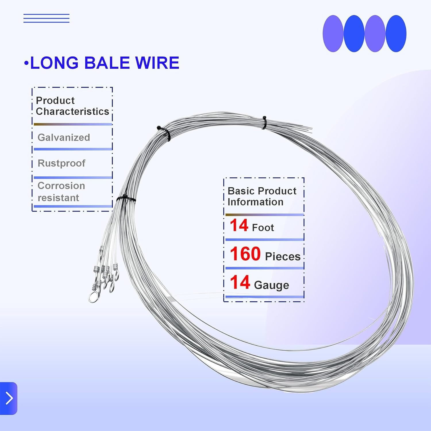 14 Foot Long Bale Wire, 14 Gauge Single Loop Bundle Baling Wires, 160 Pieces Gal