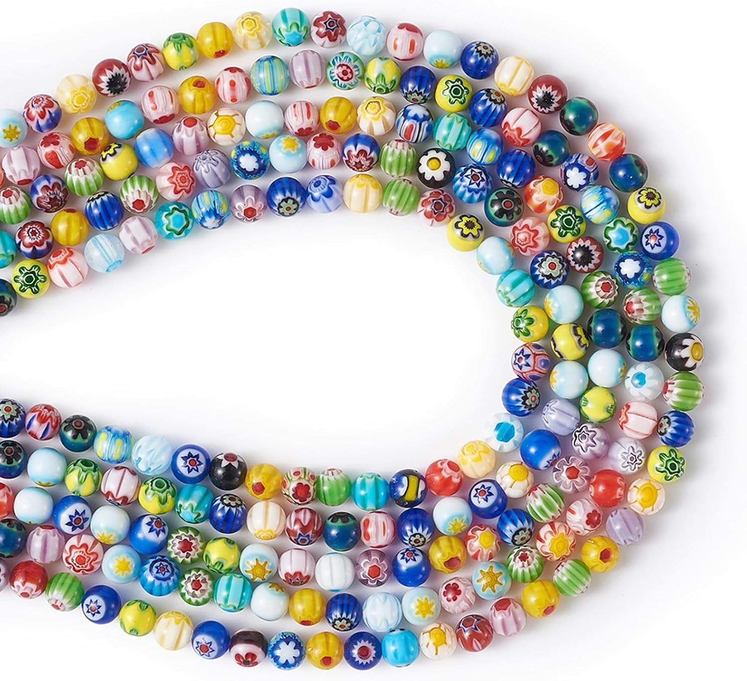 325Pcs 6Mm Tiny Millefiori Glass round Ball Beads Mixed Colors Mosaic Glass Spac