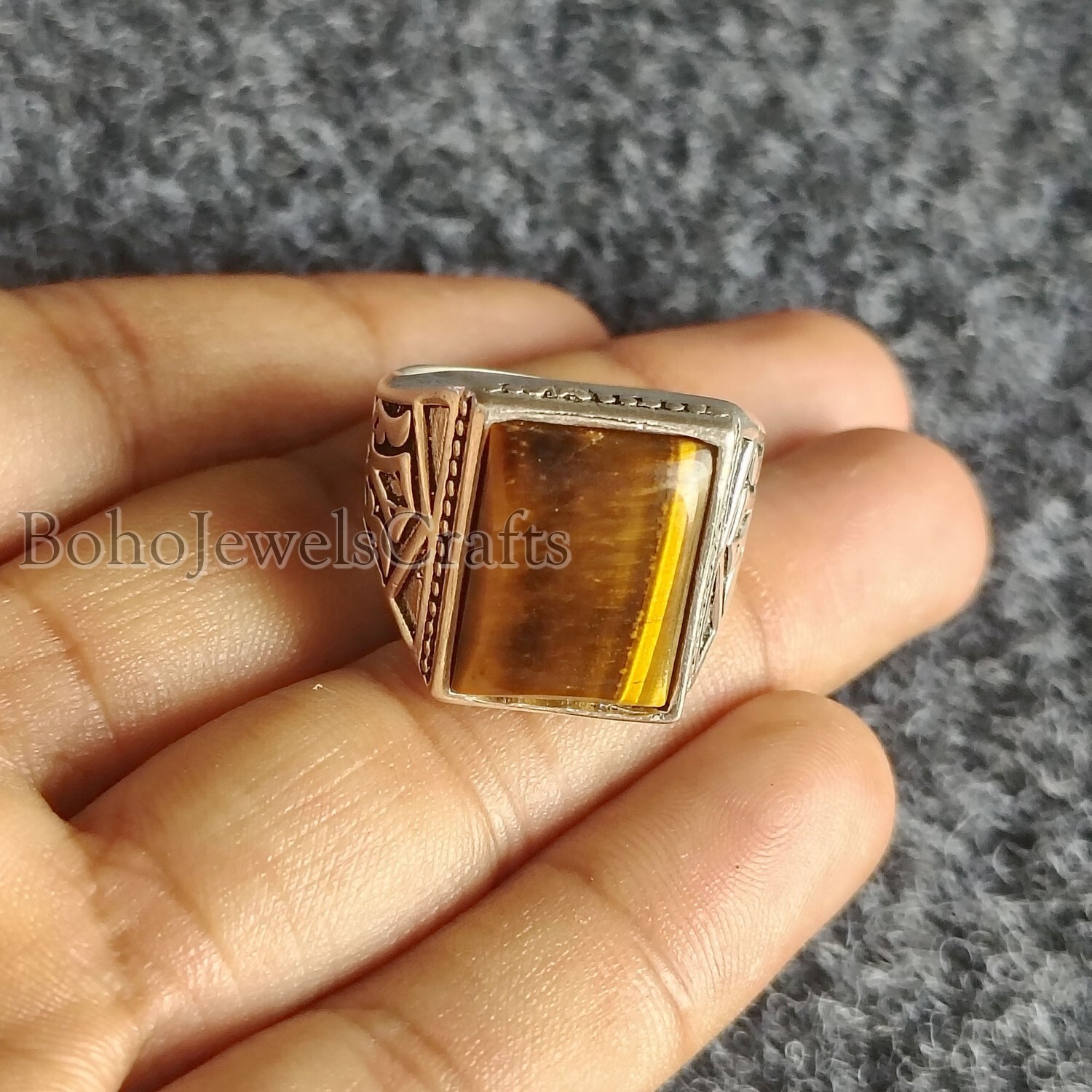 Tiger’s Eye Stone Turkish 925 Sterling Silver Handmade Men’s Ring Jewelry B#374