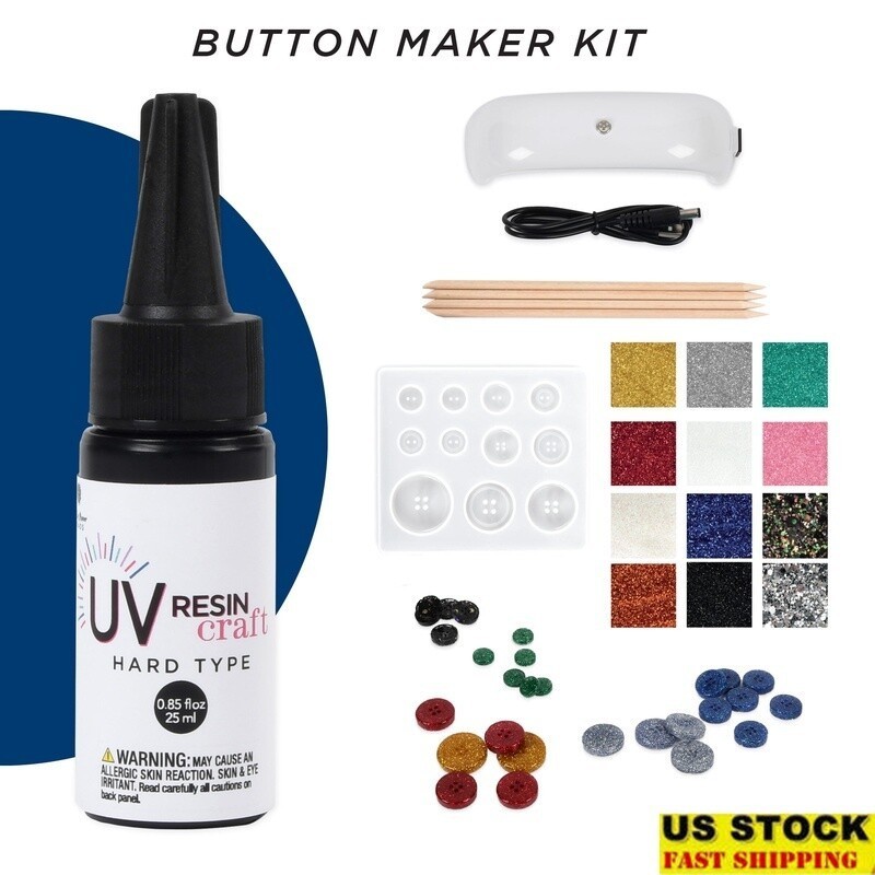 UV Resin Button Maker Kit W/ Light DIY Custom Buttons Starter Set Multi Color US