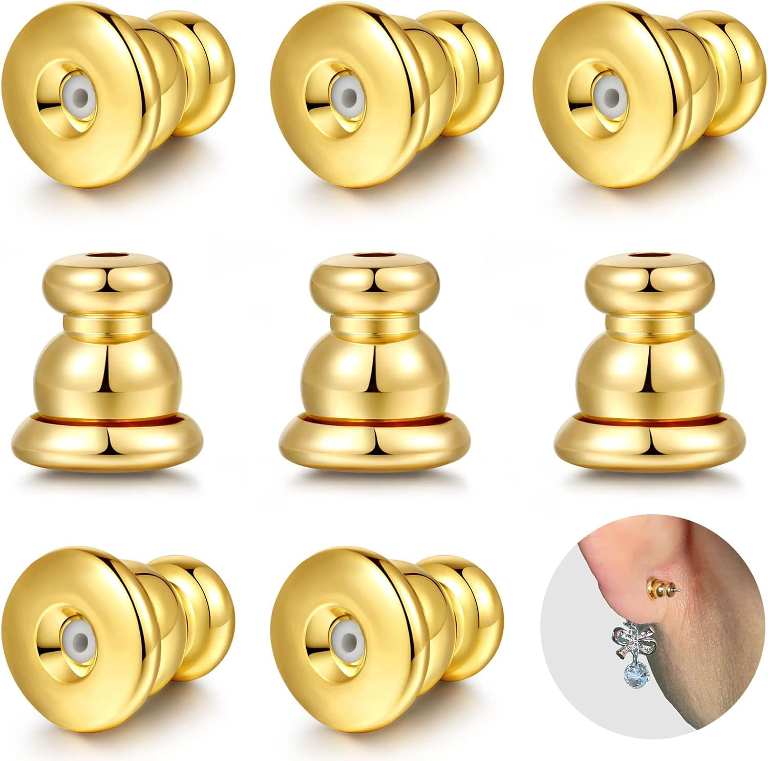 Earring Backs for Studs, 18K Gold Bullet Earring Backs Replacements for Studs/Dr