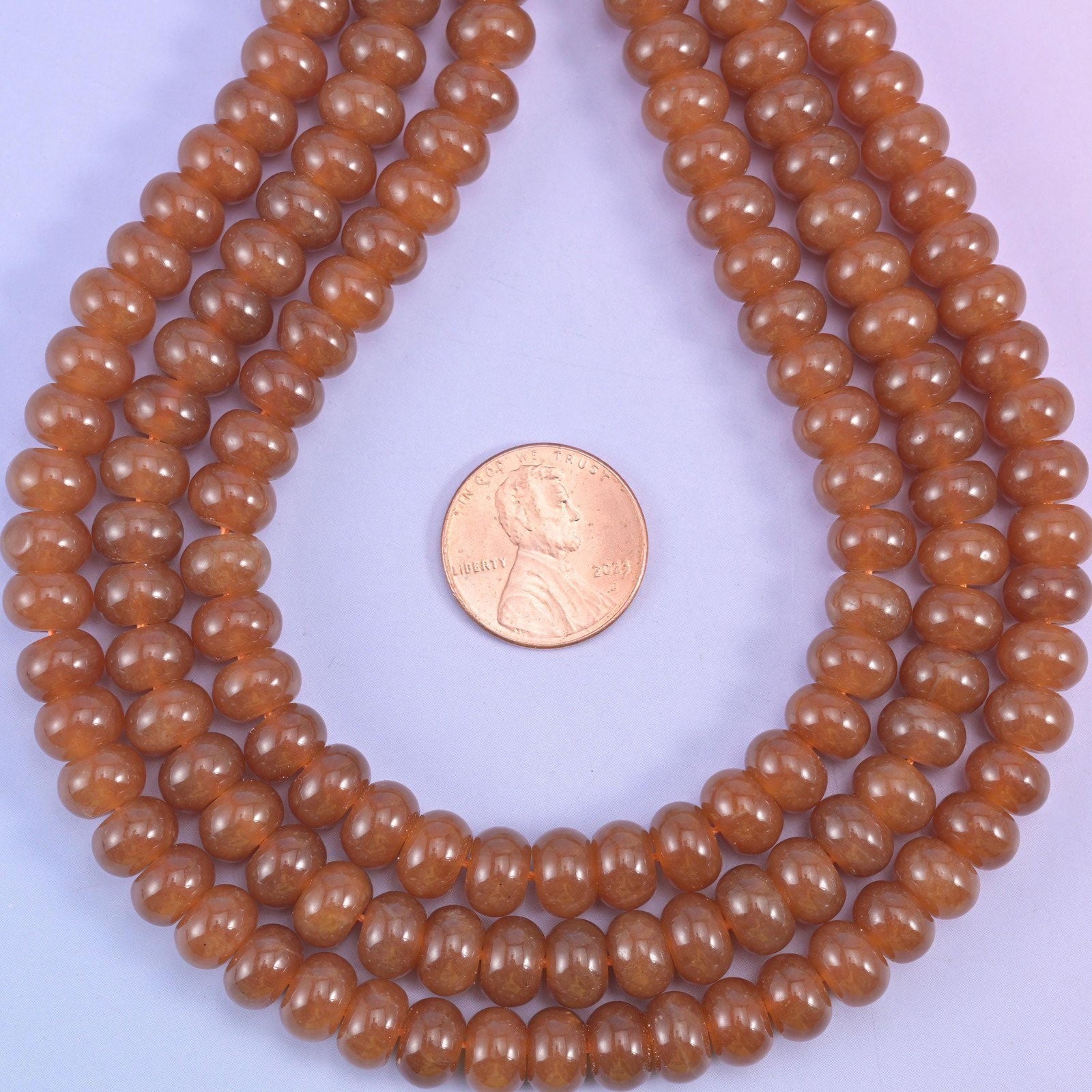 Caramel Color Dyed Jade Smooth Rondelle Beads Jewelry Making 5x8mm 15″ Strand