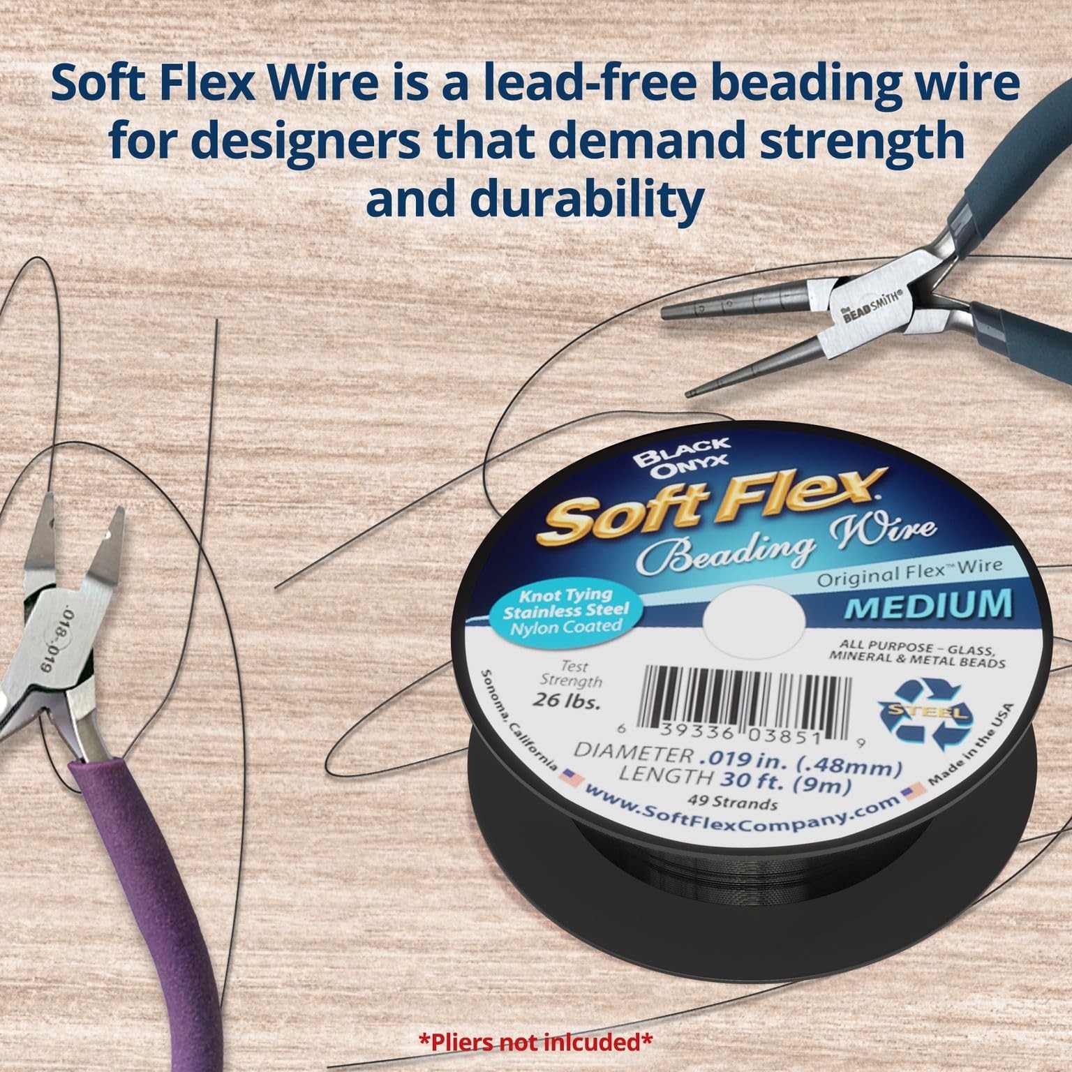 49 Strand Beading Wire – Soft Flex Medium 0.19mm Diameter – 30ft Nylon Jewelry M
