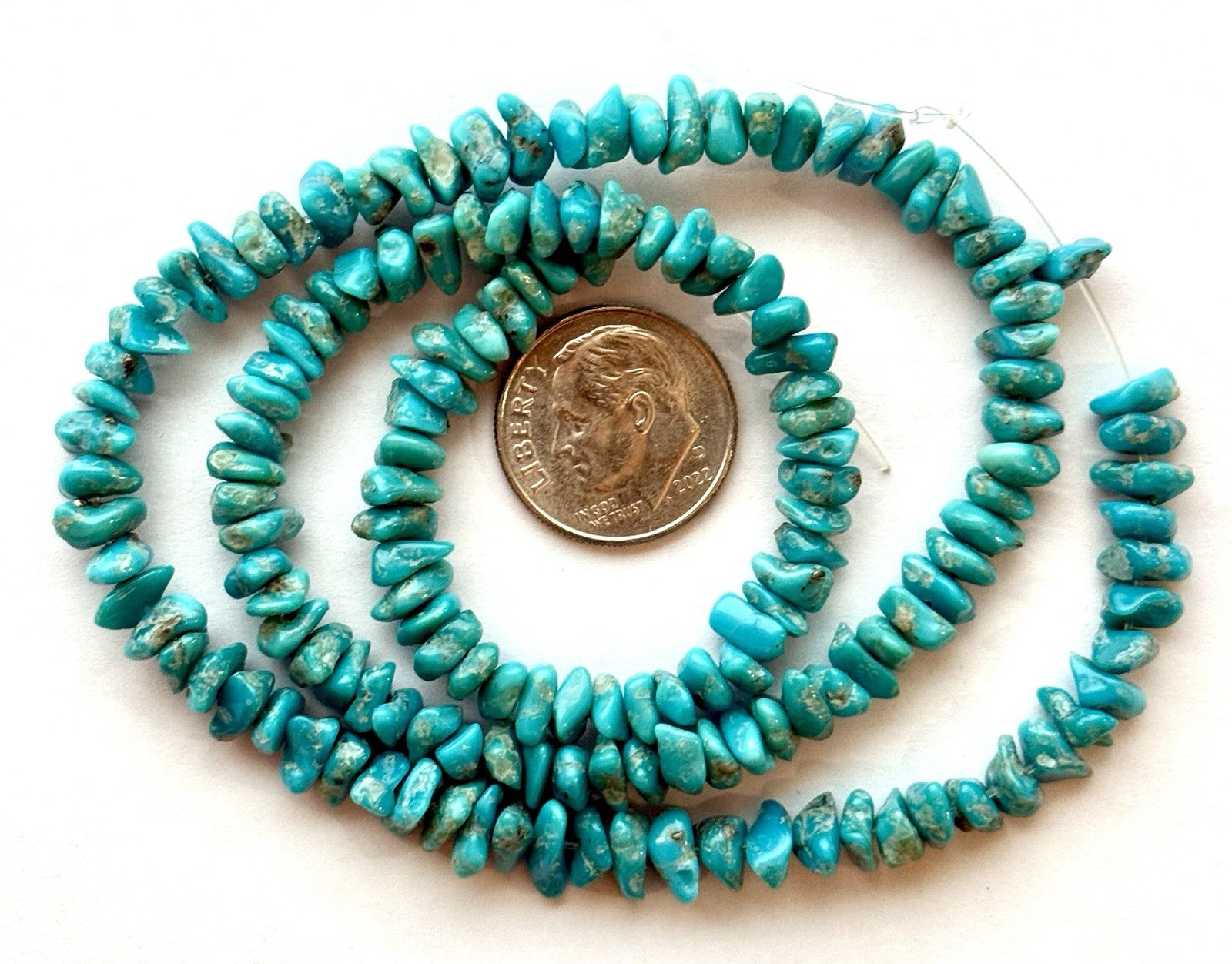 OLD STOCK ARIZONA SLEEPING BEAUTY TURQUOISE NUGGET BEADS 16” STRAND 80 CARATS