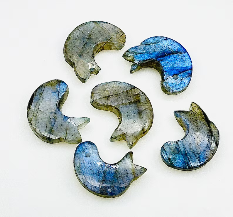 5Pcs Natural Labradorite Dolphin Carving, Hand Carved Dolphin Gemstone, 15 MM,