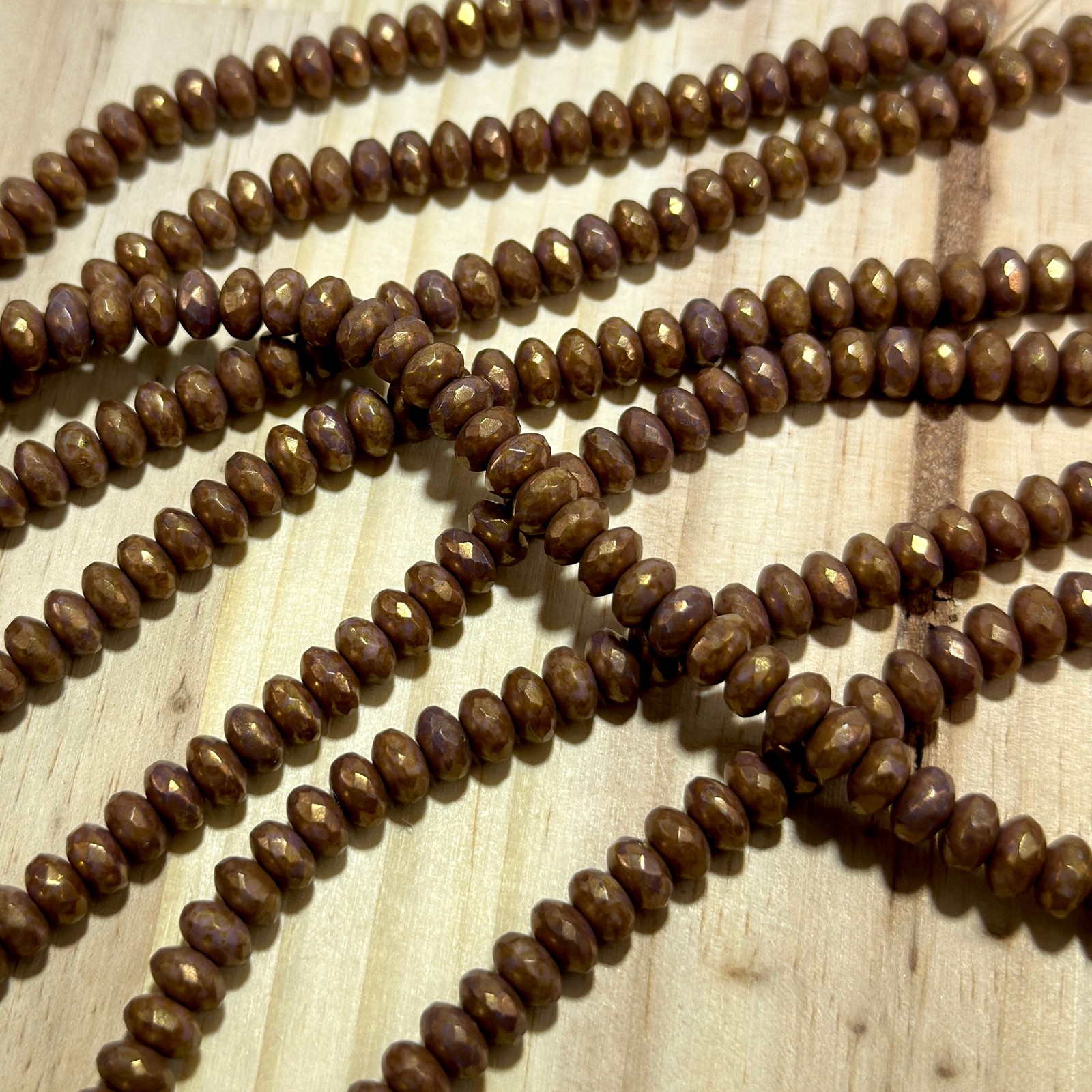 Czech Glass Rondelle Spacer Beads 4x7mm Bronze Fusion tire/donut beads 42pc J813