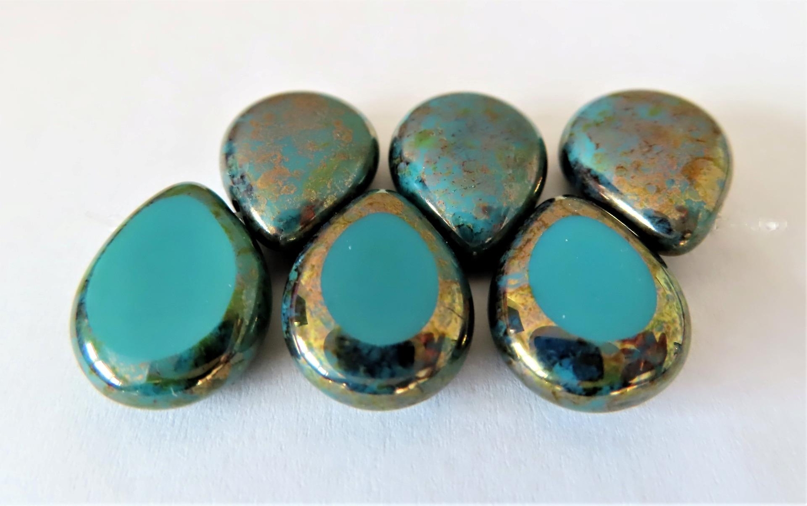4 12 x 16 mm Polished Pear Shaped Drops : Persian Turquoise – Bronze Picasso