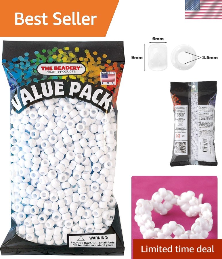 High-Quality 900 Count Opaque White Pony Beads – Ideal for Bracelets & Crafts