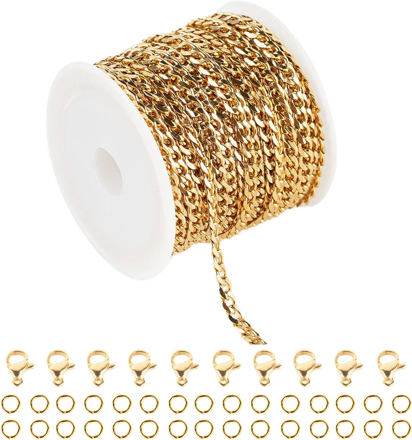 16.4 Feet Gold Stainless Steel Curb Cuban Chain for Jewelry Making Necklace Chok
