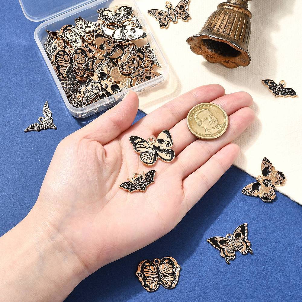 40Pcs Butterfly Pendant Hang Dangle Charm Skull Printed Necklace Keychain Making