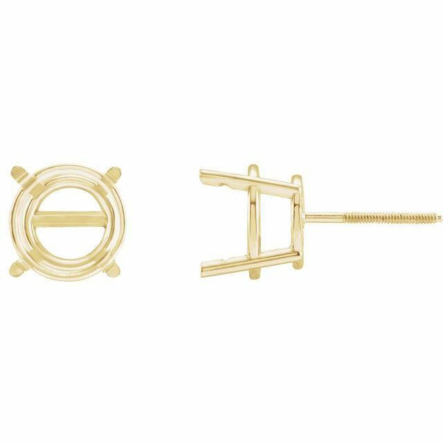 14K Gold Round Pre-Notched Stud Earring Basket Setting Screw Back Post – 1 Piece