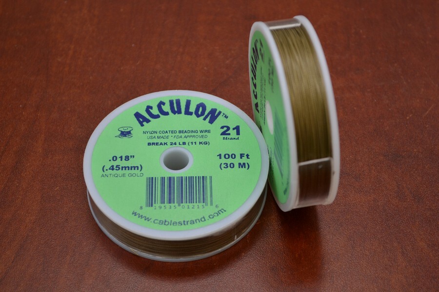 ACCULON ANTIQUE GOLD 21 STRAND BEADING WIRE .018″ (.45mm) 100 FEET #T-1504