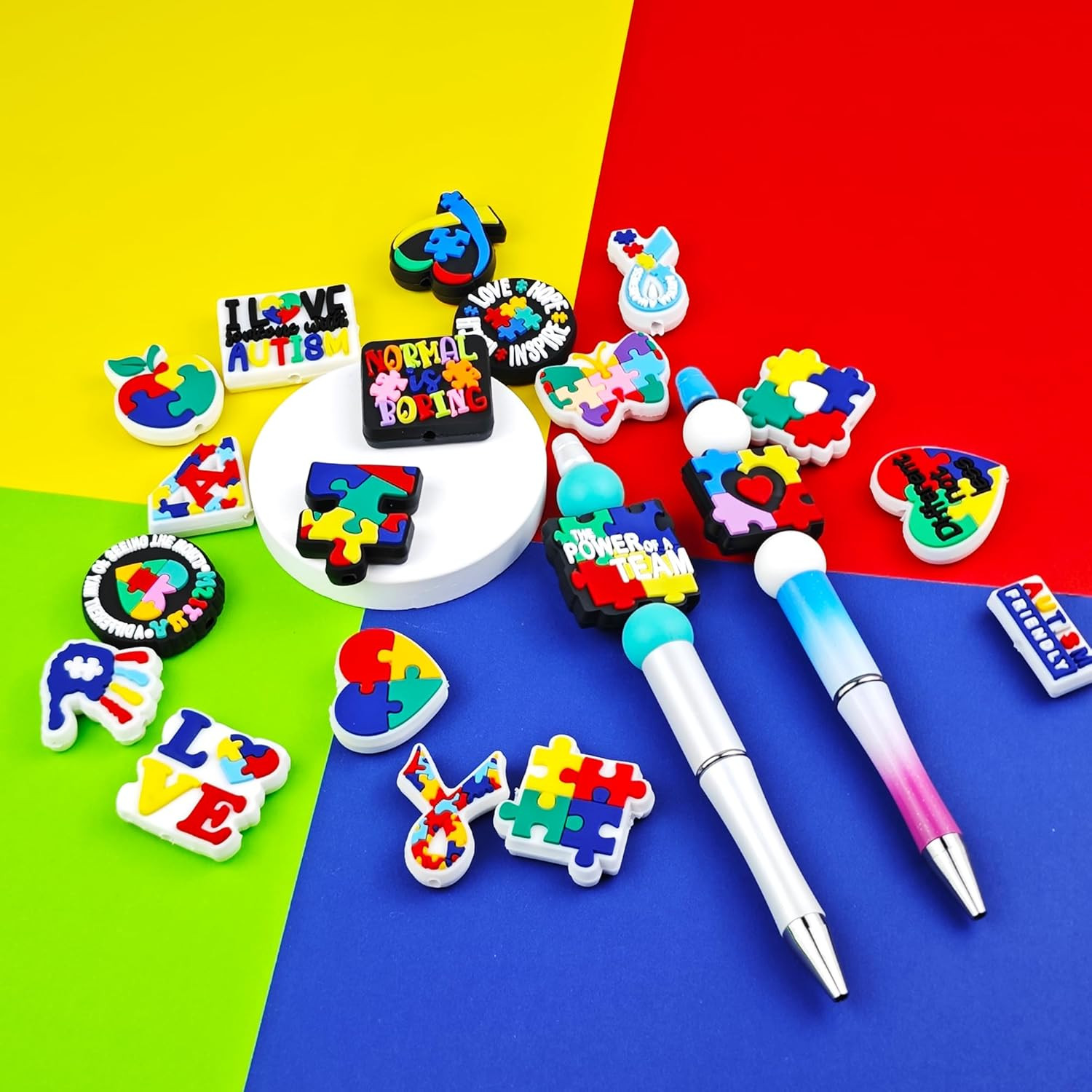 20 PCS Autism Focal Beads, Silicone Focal Beads for Pens Bulk, Focal Bead