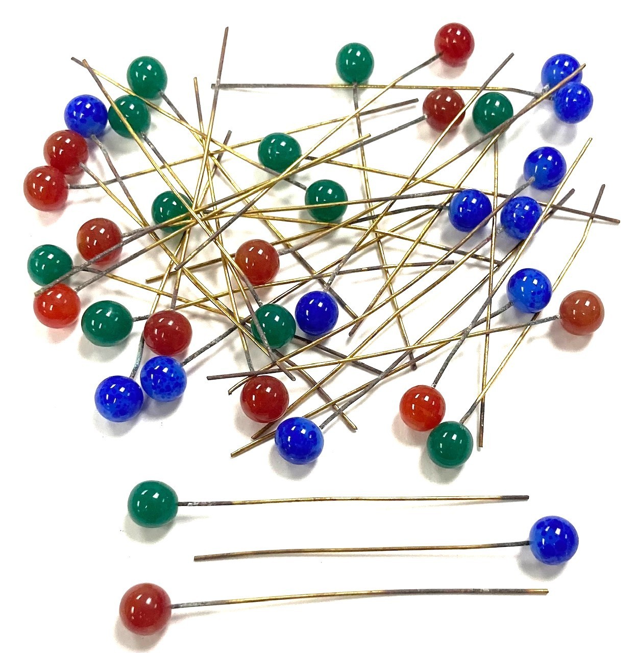 36 Vintage Japanese Glass Ball Assorted Color Bendable Wire Head Pins 4005N