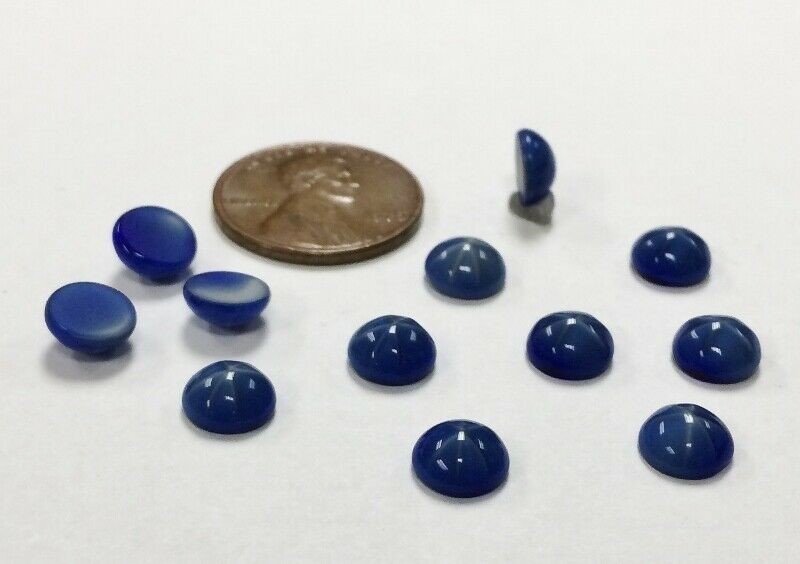 12 VINTAGE COBALT BLUE STAR SAPPHIRE GLASS 7mm. ROUND SMOOTH DOMED CABOCHON E463