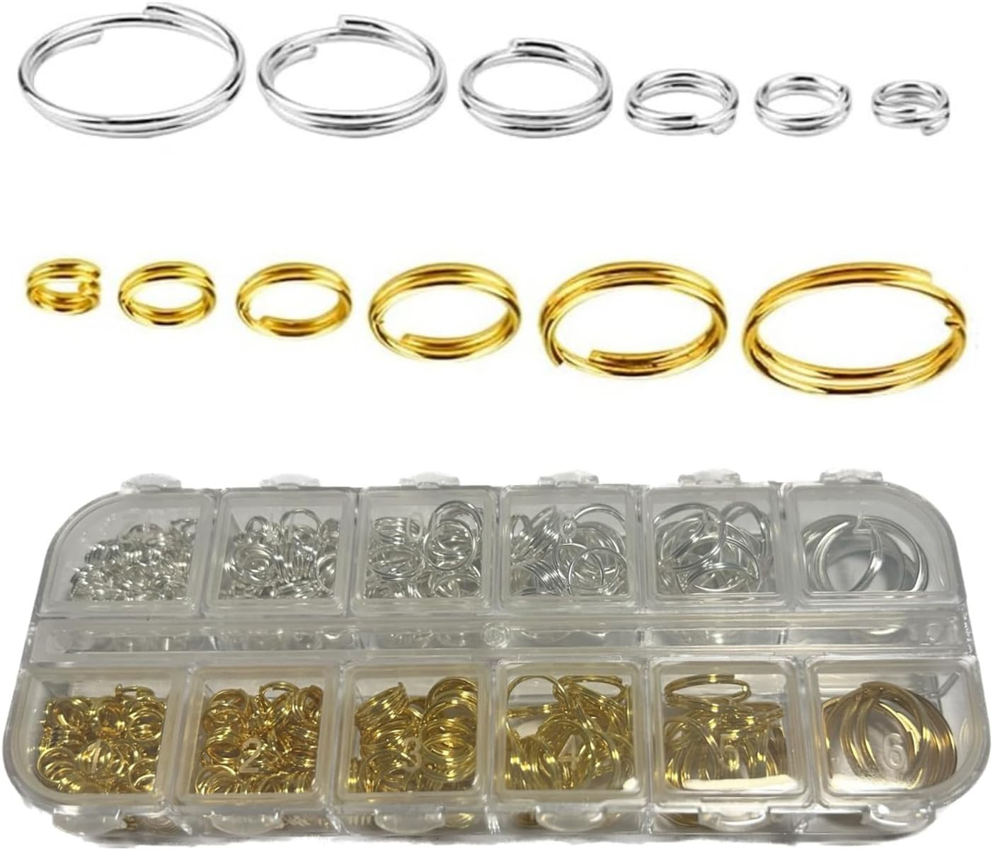 6 Gold and Silver Jump Rings, Double Loops round Split Key Chain Rings for DIY