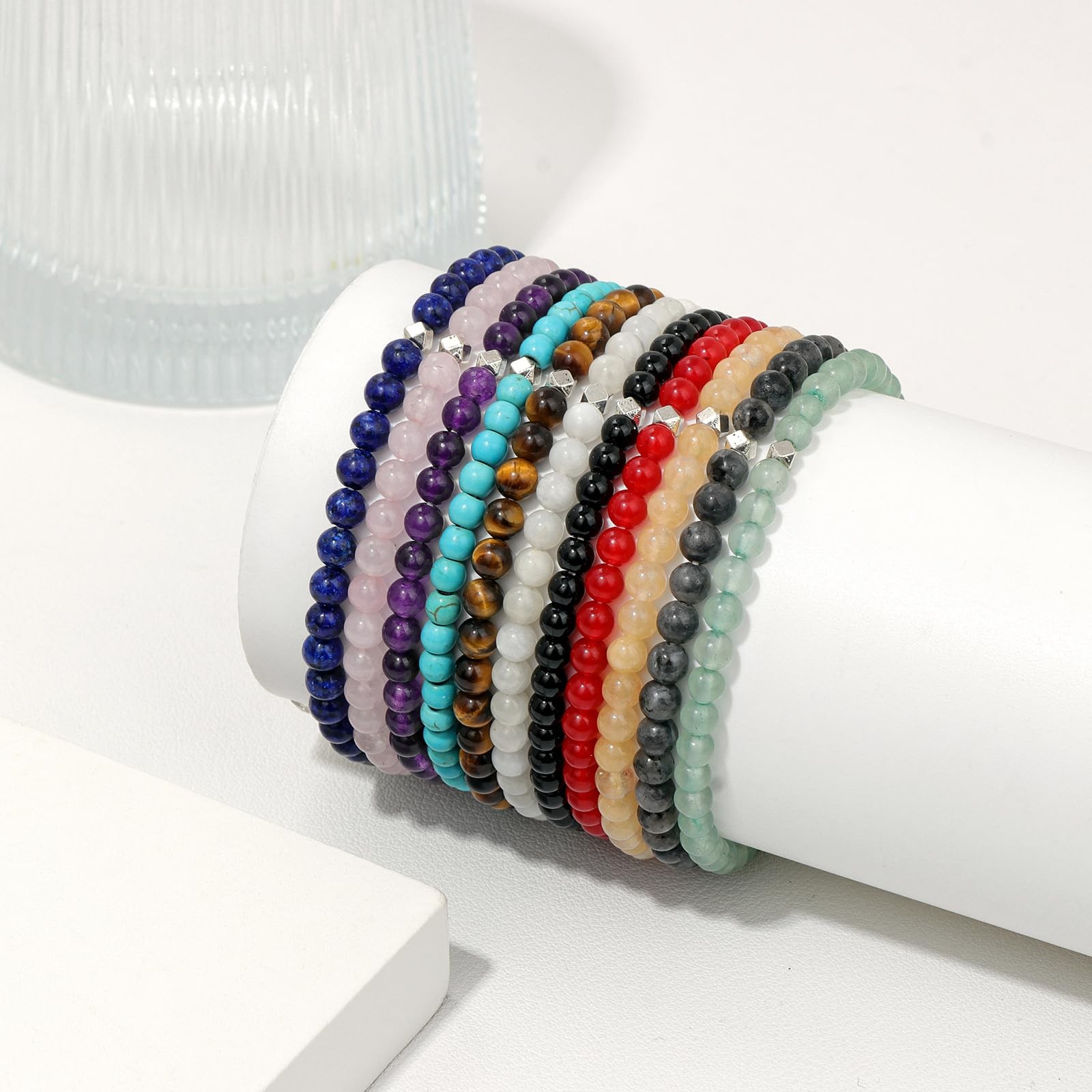 4MM Turquoise Beaded Bracelets Healing Crystal Bracelet for Women Men Natural St