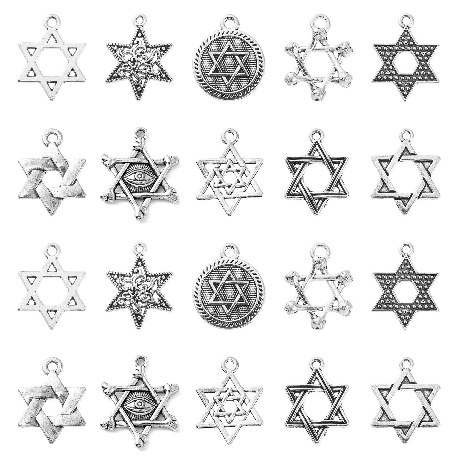 LiQunSweet 100 Pcs 10 Styles Star of David Charms Six-pointed Jewish Star Luc…