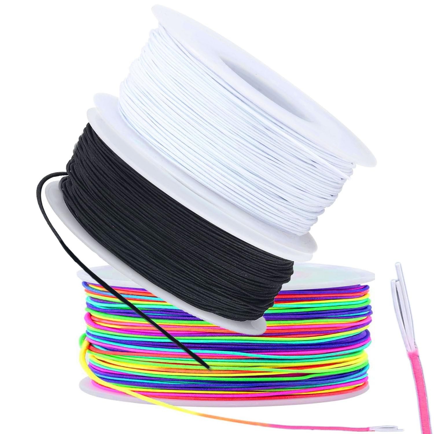 JULIMAIDONG 3 Rolls 1.0 mm 255 Feet 255ft, Black &White &Rainbow