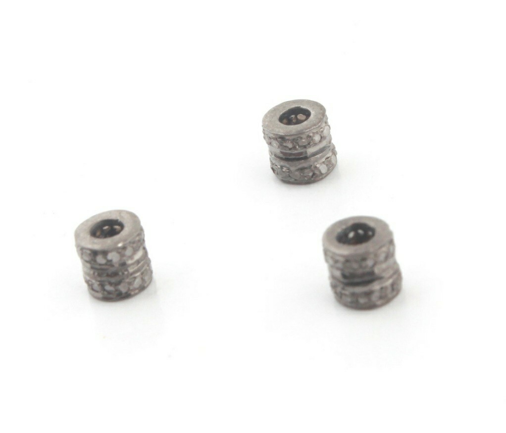 Pave Diamond 1pc Diamond Spacer Beads 925 Sterling Silver, Rondelles Beads.