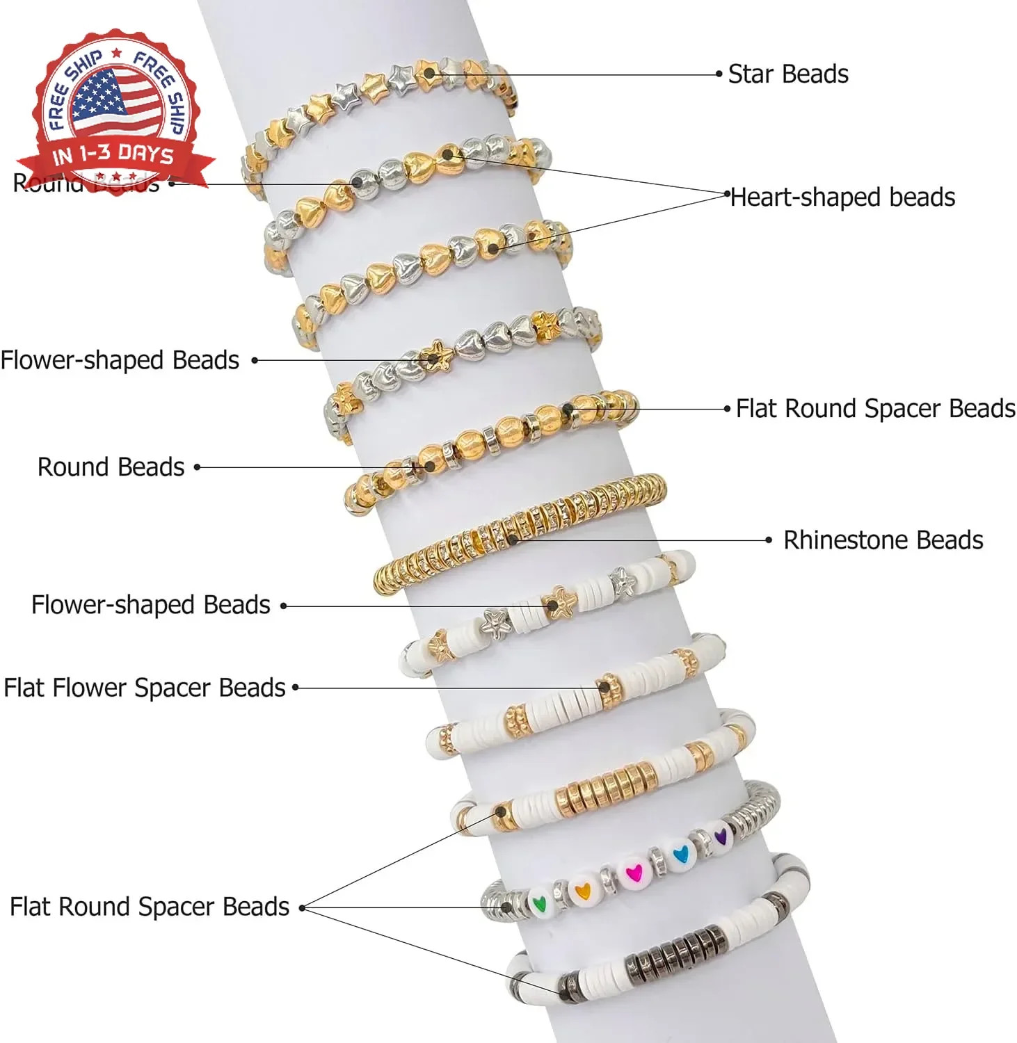 6mm Flat Round Spacer Beads, Clay Beads for Bracelets Making Kit, Heishi Polymer