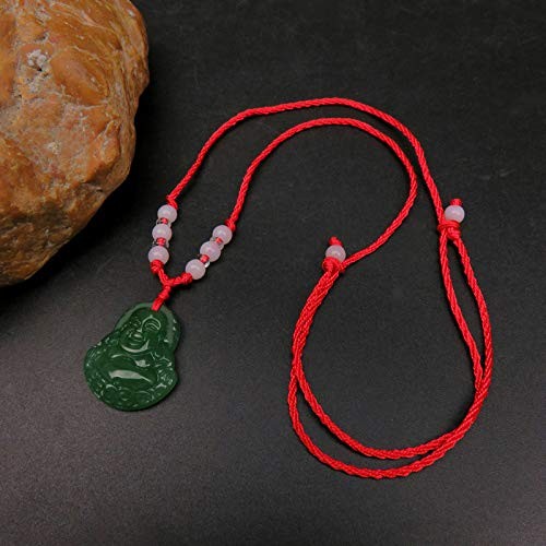 Green Jade Buddha Circle Red String Pendant Necklace – Chinese Traditional – 08