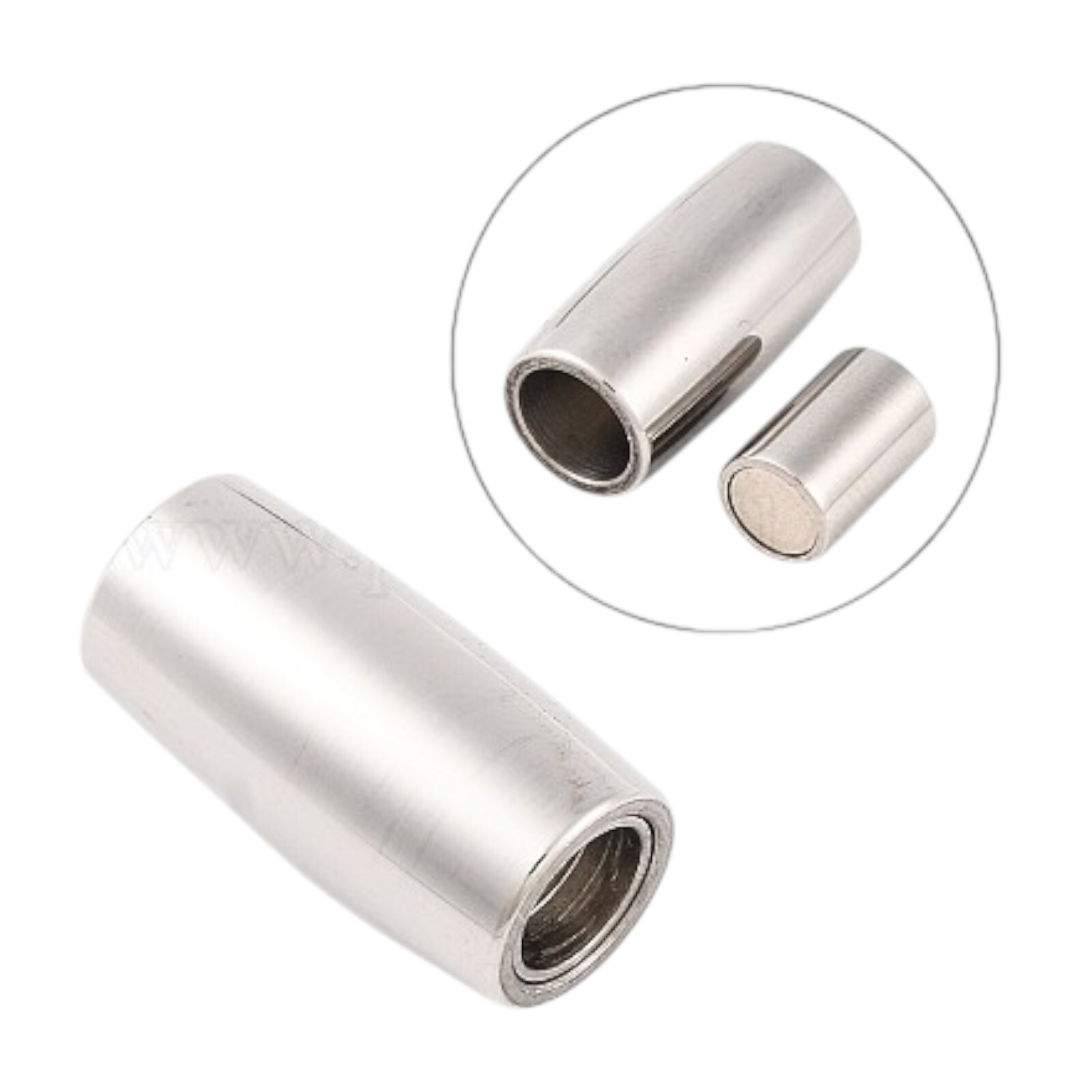 Stainless Steel Barrel Magnetic clasp 5mm hole 18X8.8mm steel color glue in end