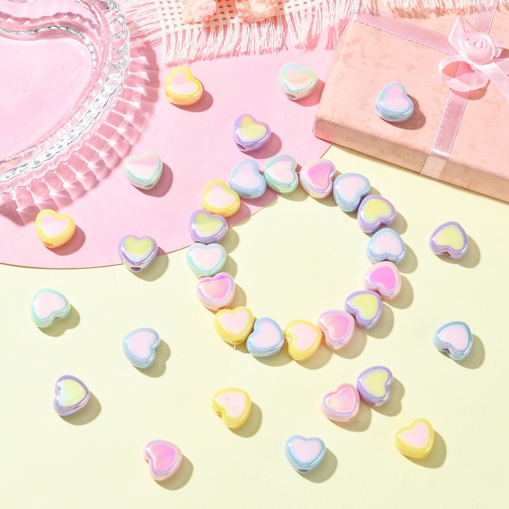 50Pcs Acrylic Heart Beads Love Beads for DIY Bracelet Jewellery Jewelry Making