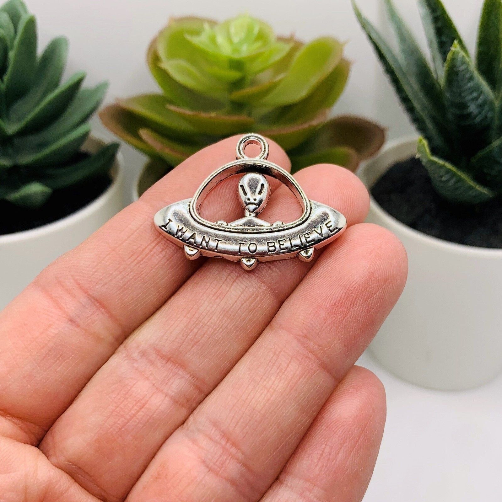 Silver I Want to Believe Alien Ship Charms, 21x31mm – US Seller
