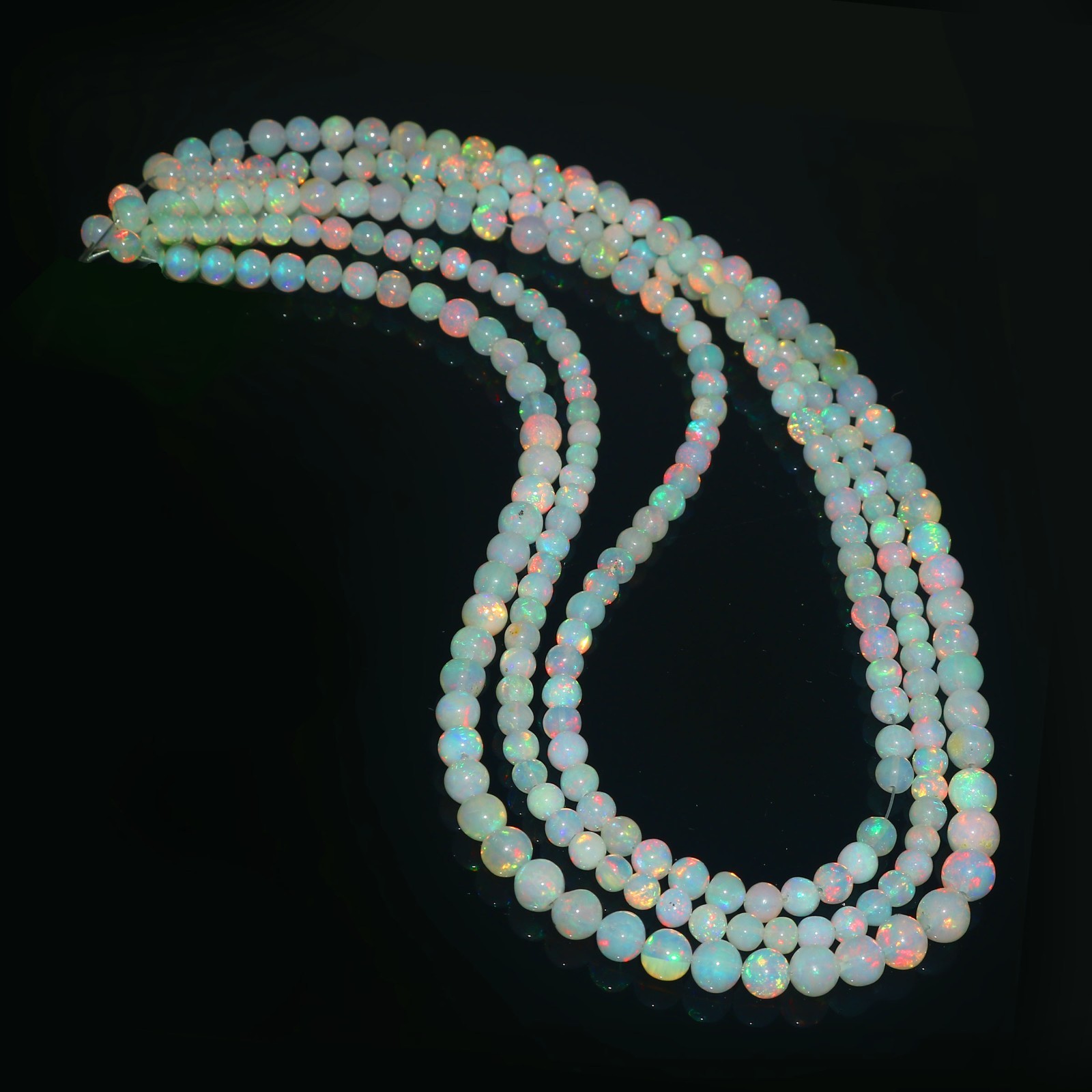 50Cts Ethiopian Opal Smooth Round Beads Black Opal Necklace NB135