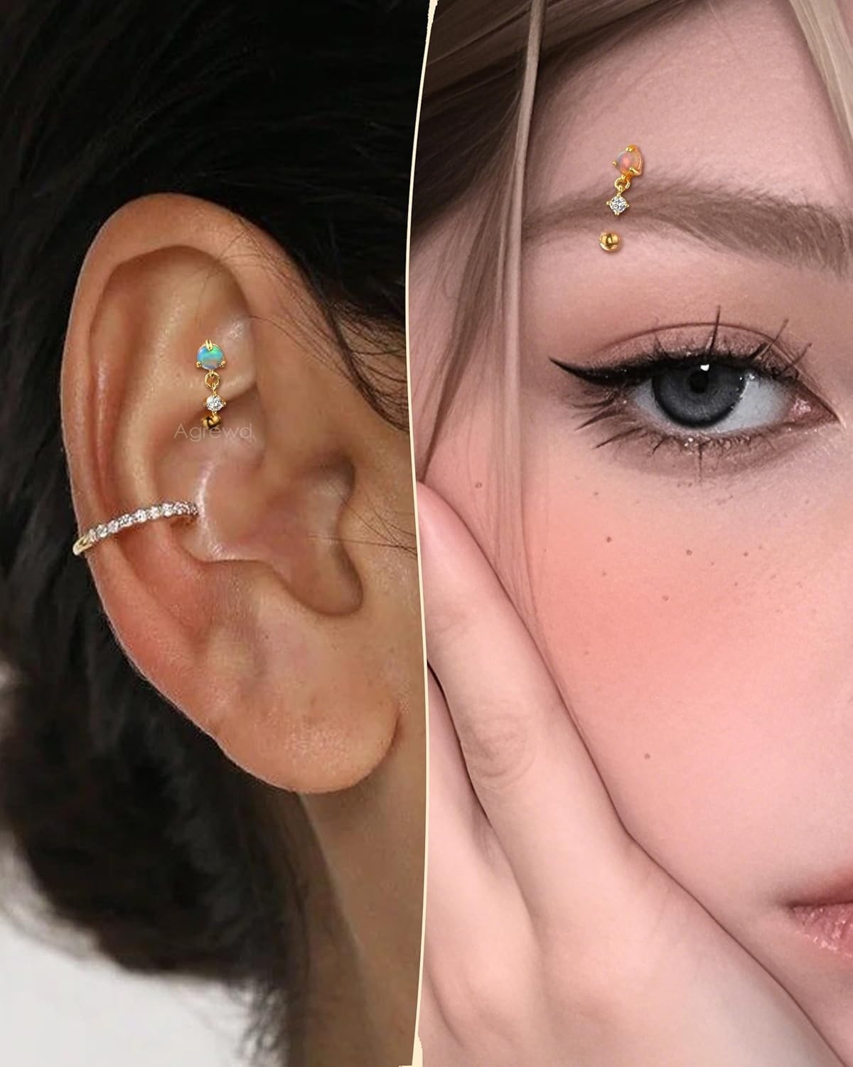 Vintage Rook Earrings Dangle 16G Pink Opal Eyebrow Rook Rings Stainless Steel…