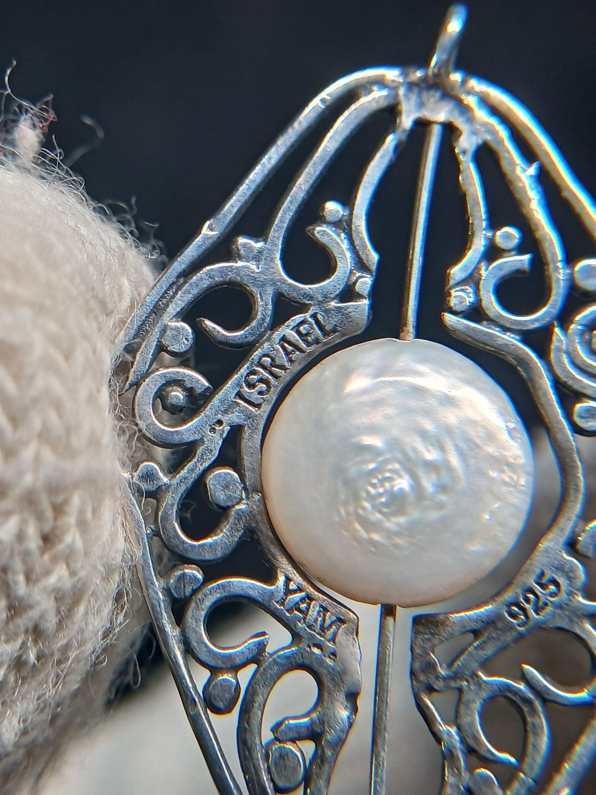 Sterling Silver 925 YAM Israel Mother of Pearl Pendant ~2″