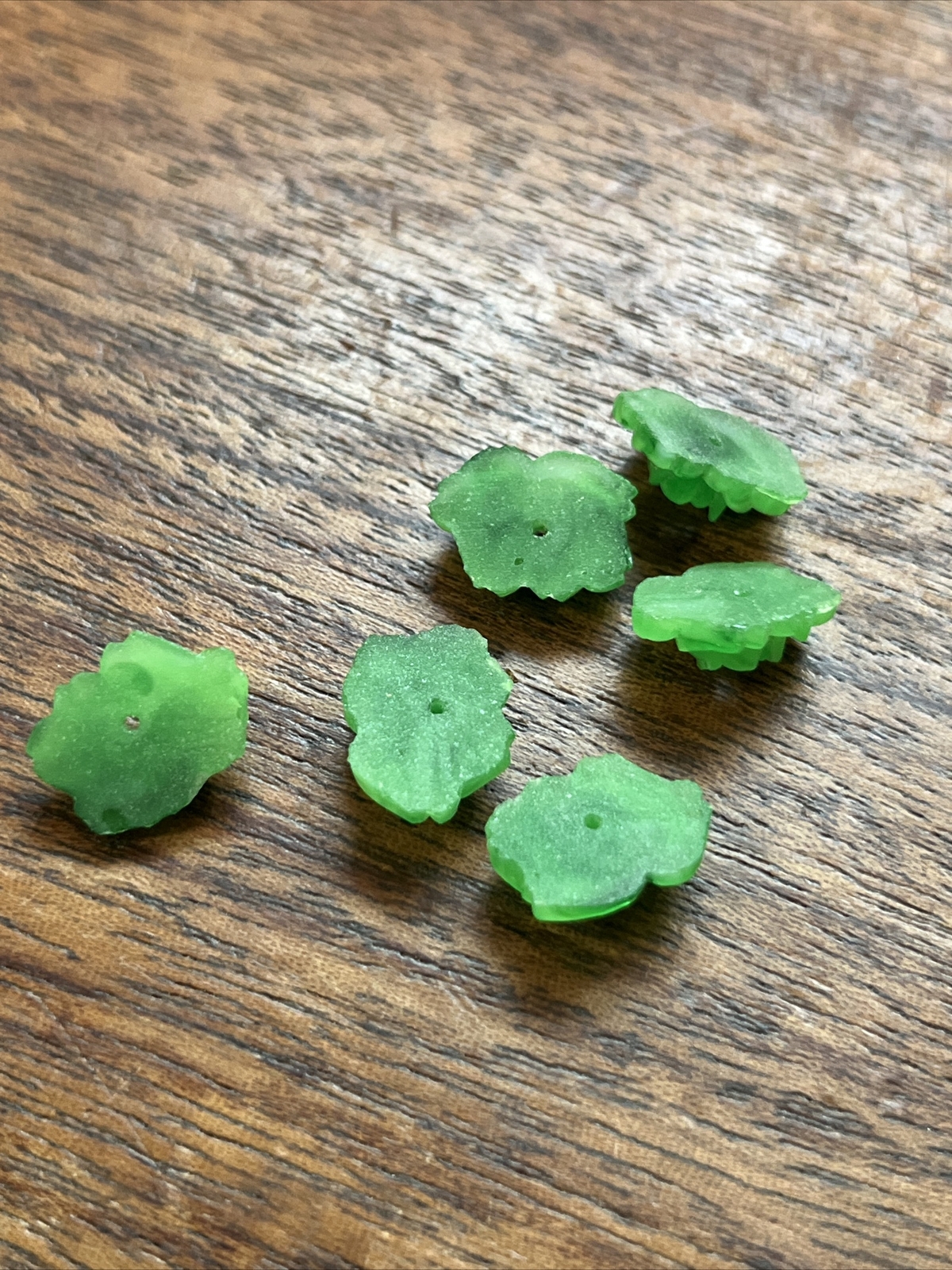 Art Deco Antique Peking Flower Glass Molded Cabochon Beads Set Of 6