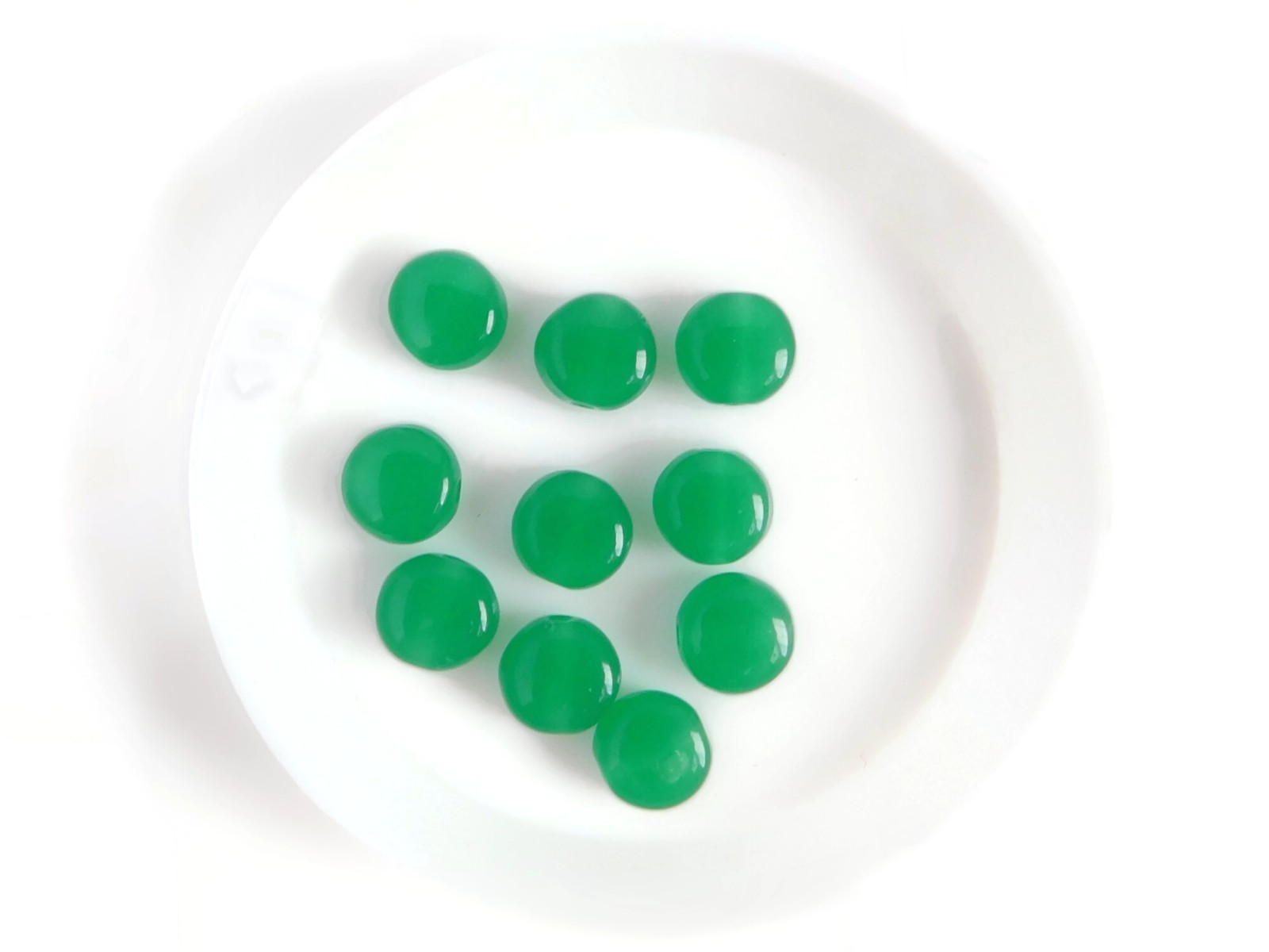 Vintage Japanese Glass Jade Green Disc Beads, 8mm, Destash Lot of 10