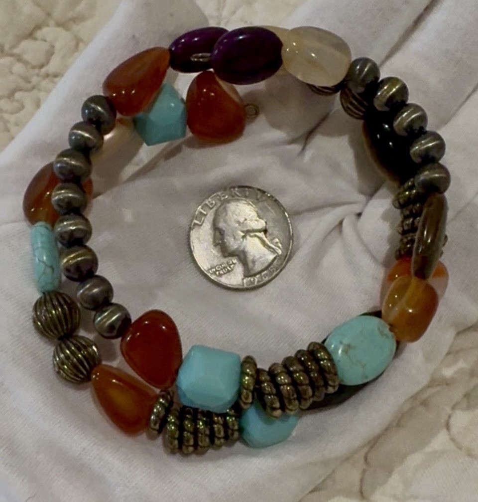 Crafting Mixed Beads Howlite Tigereye Agates Magnetic Metal Beads 20” Coil Look