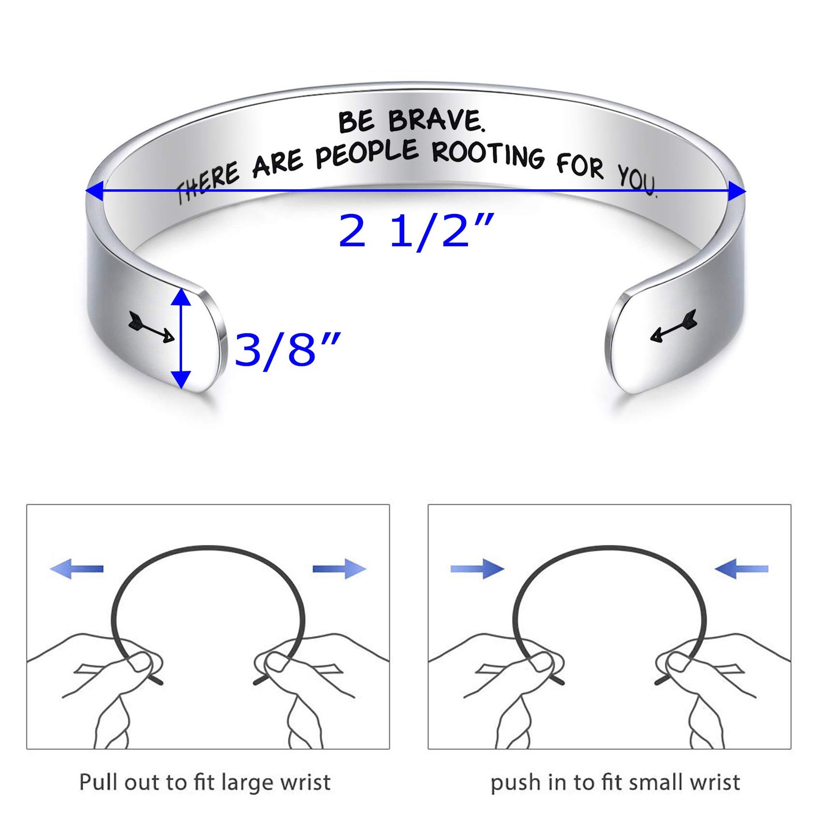 Inspirational Message Warrior Bracelet Jewelry Be Brave There are People Rooting