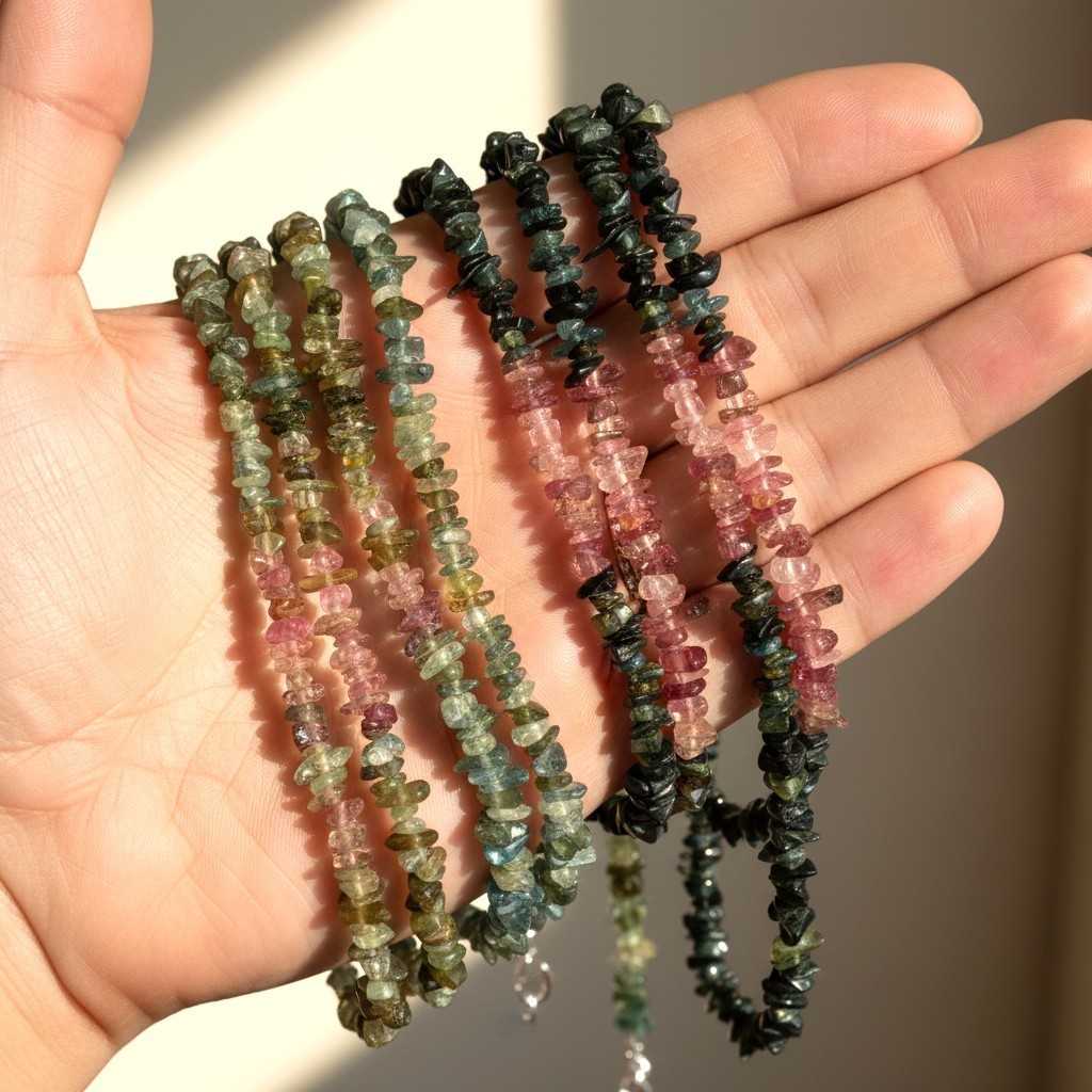 Watermelon Multi Tourmaline Irregular Pebble Nugget Chips Beads strand 15″ rough