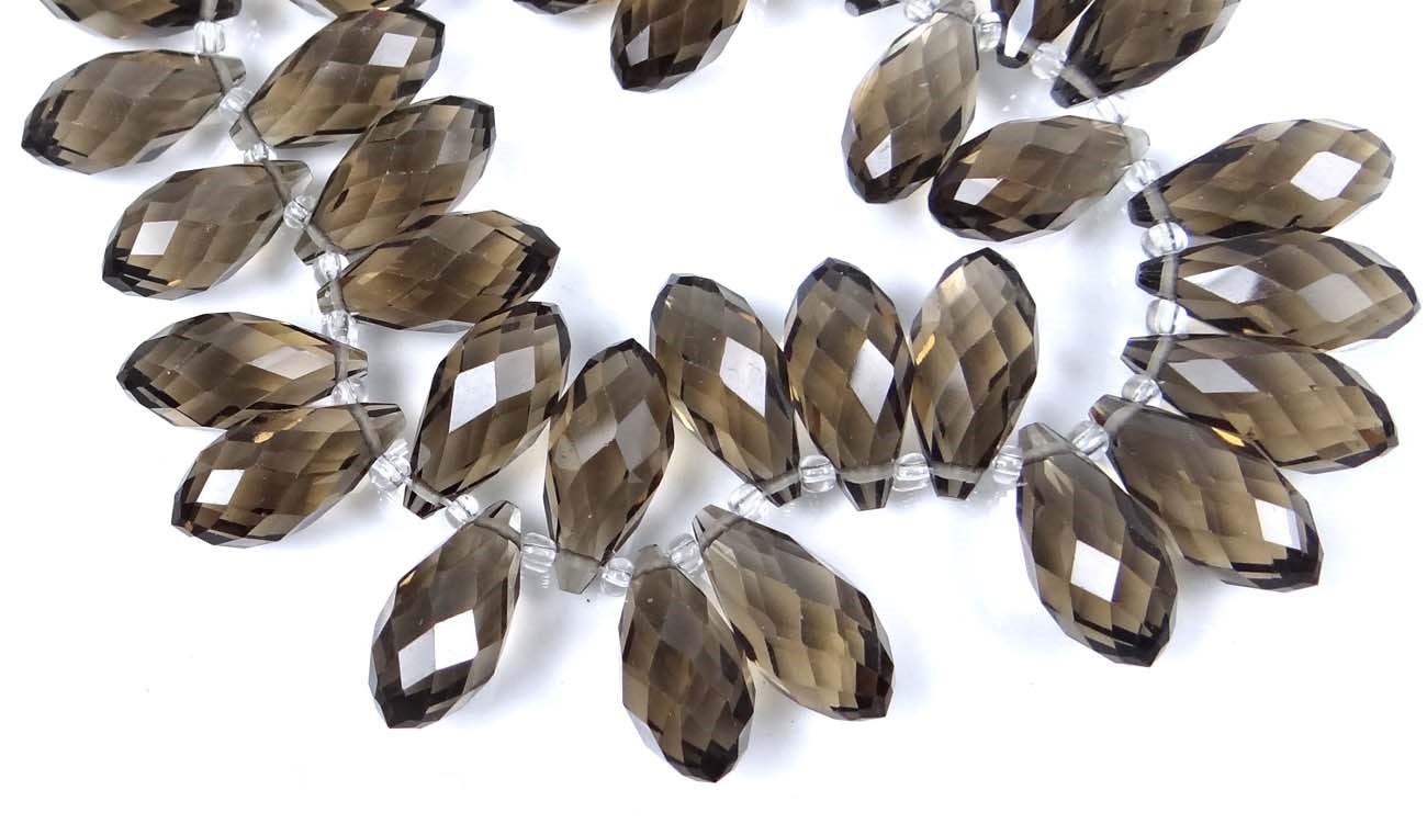 10 Smoky Glass Quart Faceted Teardrop Beads 20x9mm