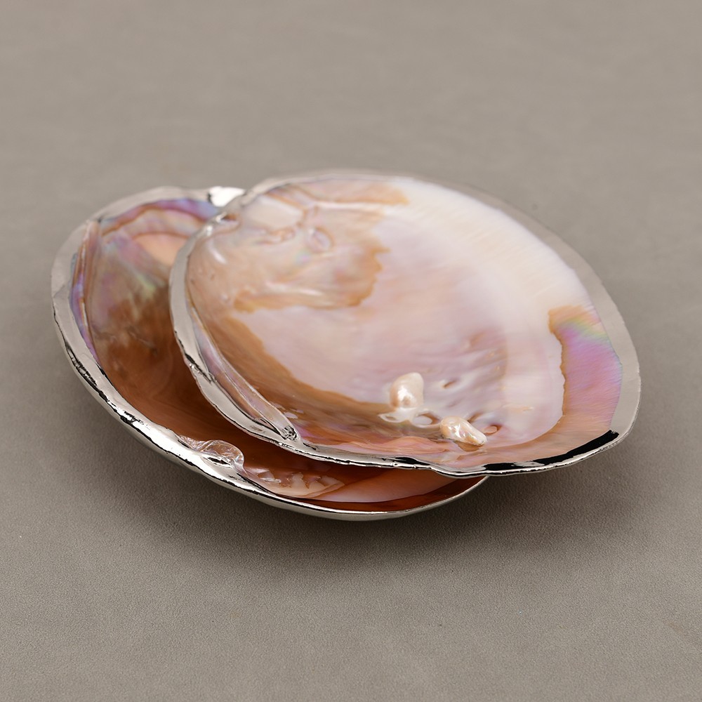 2 Pcs Natural Big Pearl Oyster Ornament Mother Of Pearl Shell Silver Pendant