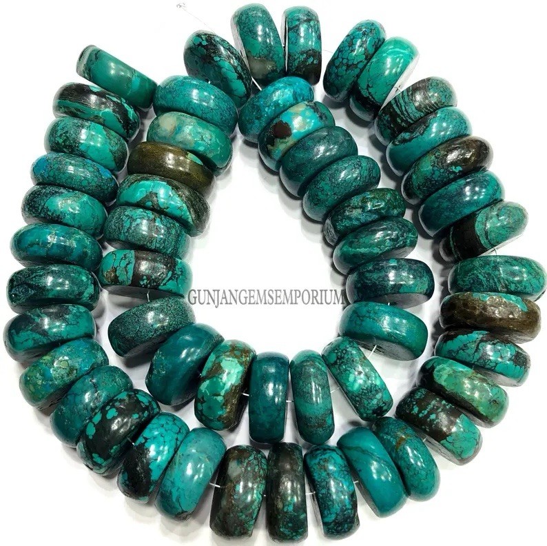 Teal Blue Arizona Turquoise Smooth Rondelle Beads Arizona Turquoise Gemstone