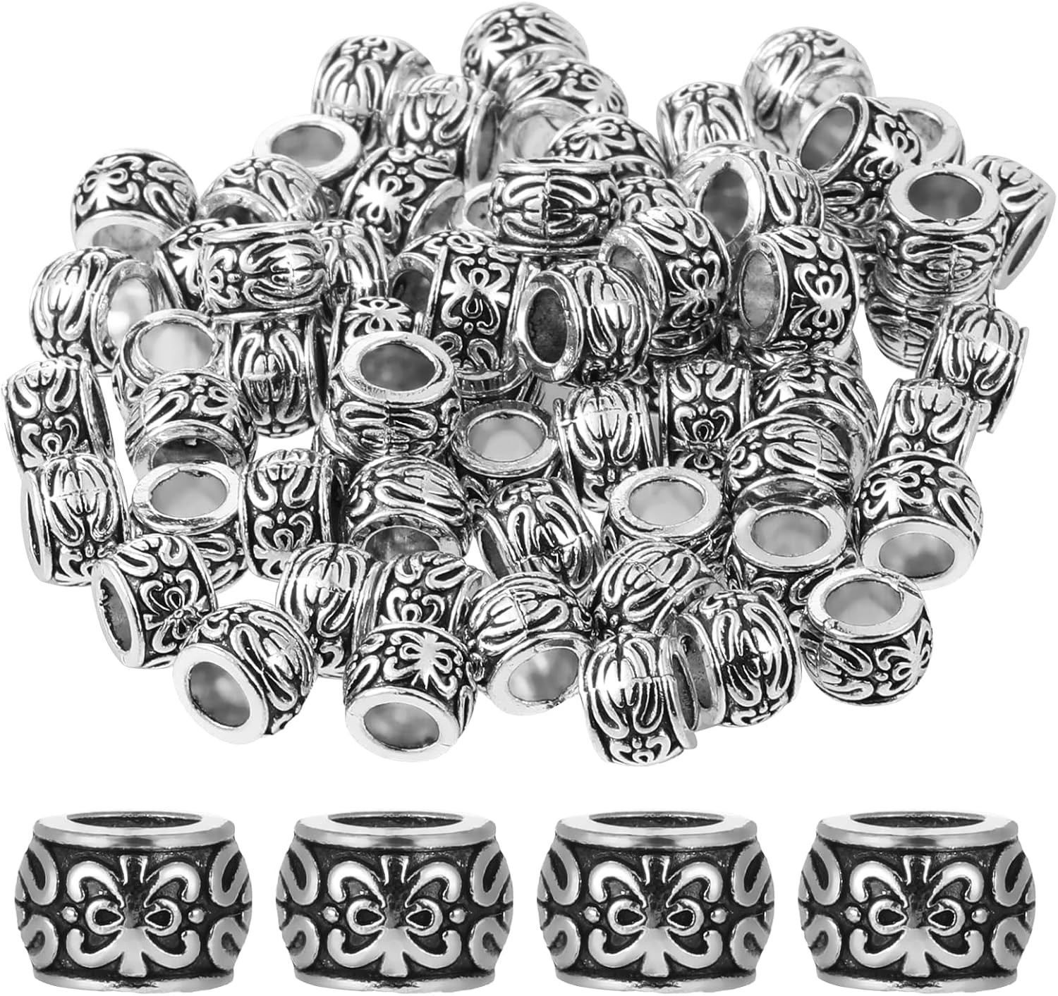 100 PCS Silver Spacer Beads Large Hole Metal Beads Tibetan Alloy Bead Spacers