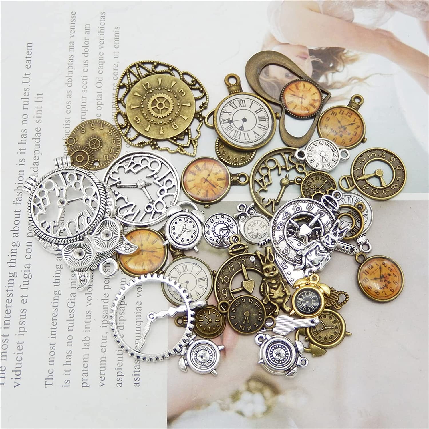 Steampunk Clock Charms Antiqued Bronze Silver Jewelry Supplies Mixed Lot 5pcs