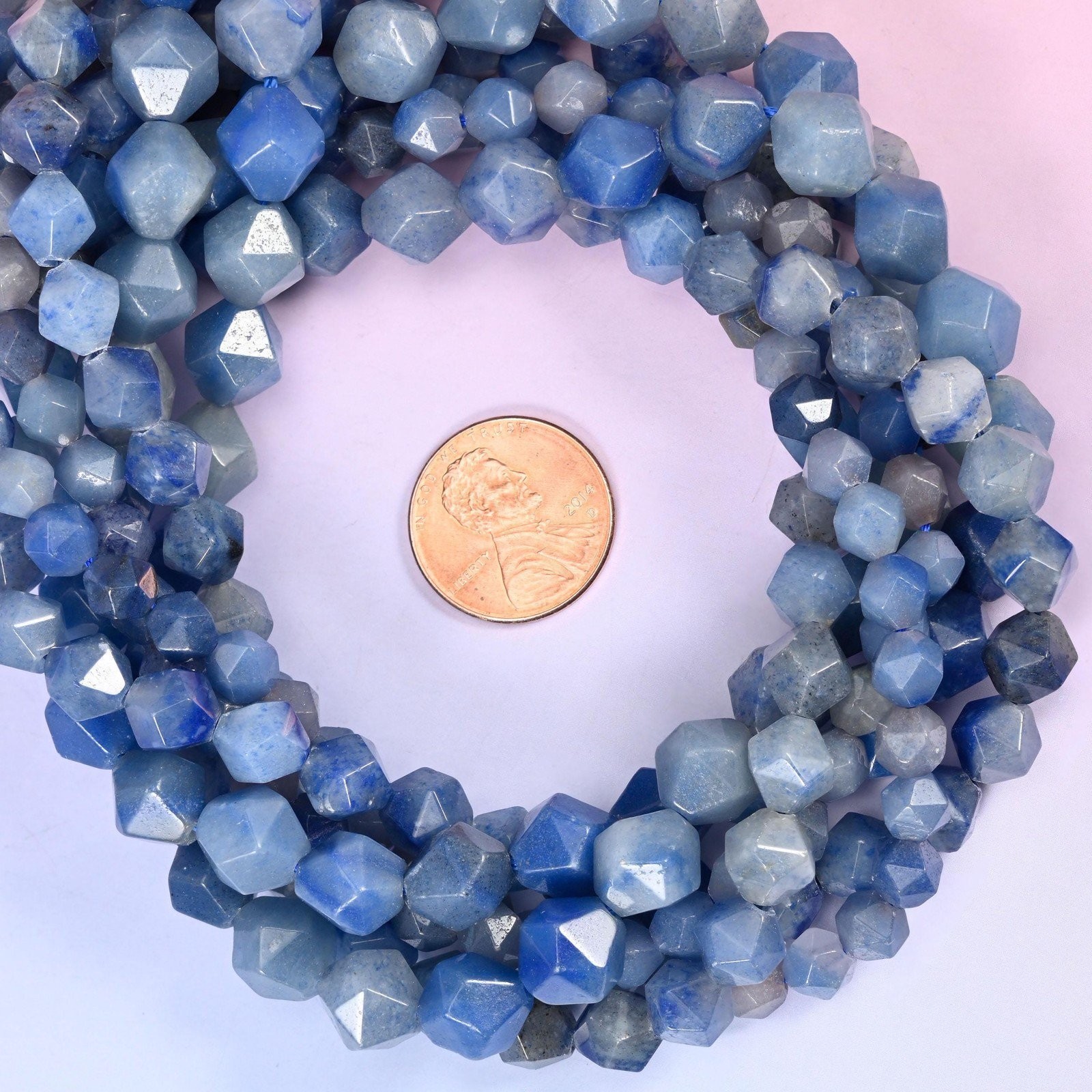 Blue Aventurine Beads: Faceted Diamond Star Cut, 6-10mm, 15.5 inch Strand