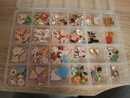 50PCS Girl Pink Drip Oil Charms Mixed Animal Heart Flower Moon DIY Jewelry