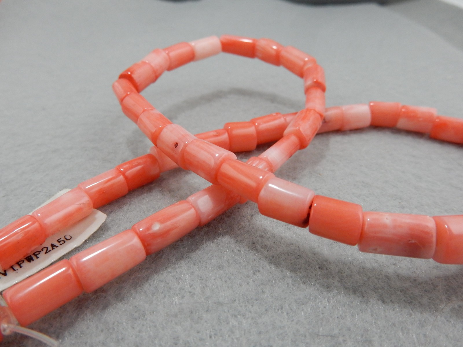 Vintage Pink/ White Bamboo Coral Round Tube Beads Size 8x6mm 17″ Strand NOS