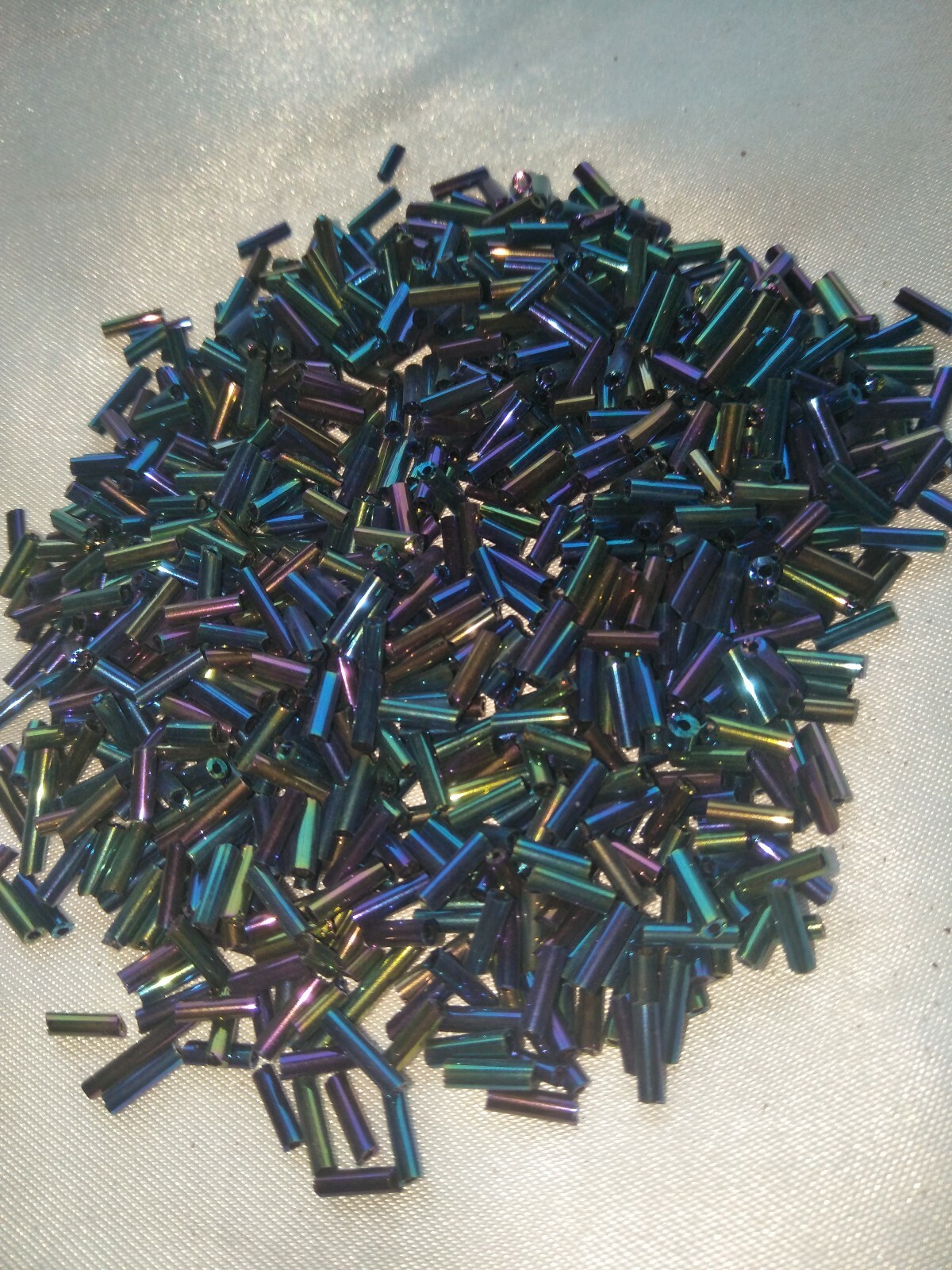 40g bugle Beads mix rainbow metallic colour purple/green/blue 5-6mm (b1050)